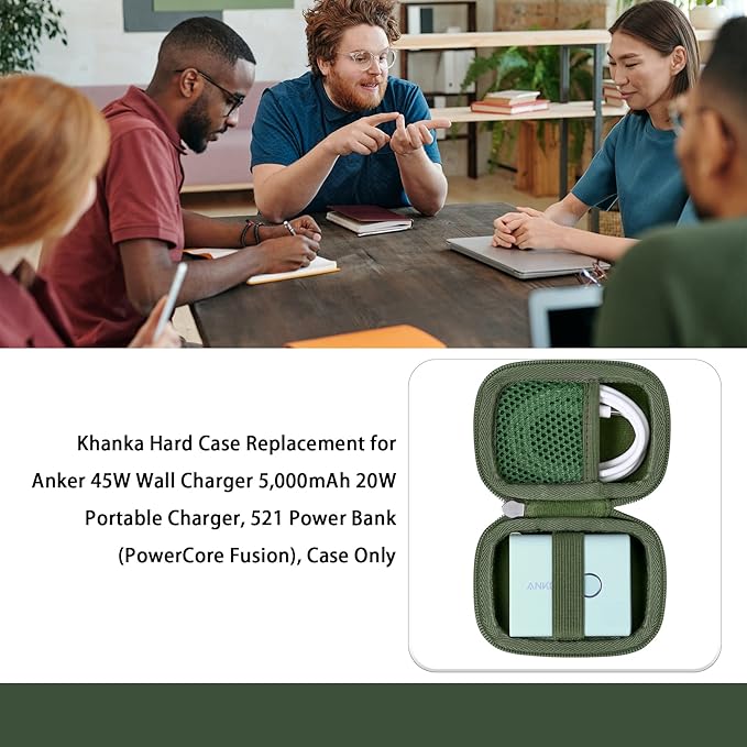 Khanka Hard Case Replacement for Anker 45W Wall Charger 5,000mAh 20W Portable Charger, 521 Power Bank (PowerCore Fusion), Case Only (Green)