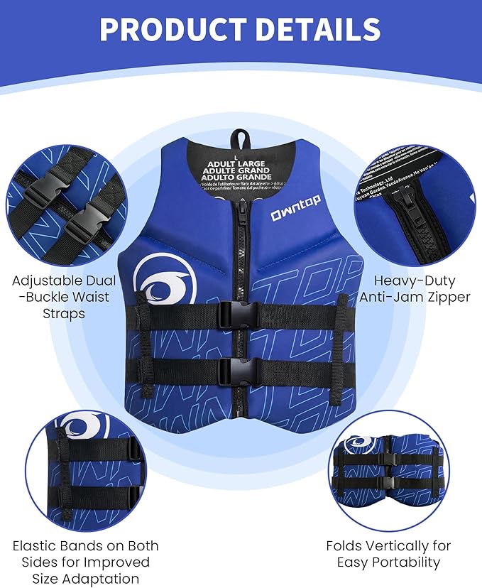 Owntop Swim Vest Adult Water Sport Vest Neoprene Floaties for Swimming, Boating, Kayaking, Fishing | Adjustable Zipper Dual Buckle Foldable Buoyancy Jacket