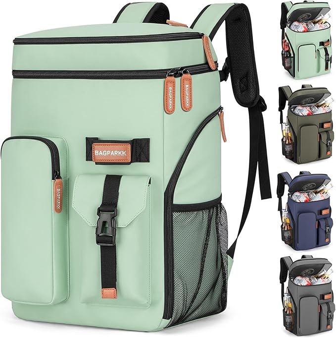 BAGPARKK Insulated Cooler Backpack,33/45 Cans Multifunctional Double Deck Leakproof Cooler Bag with Sternum Strap,Large Capacity Lightweight Travel Camping Beach Backpack
