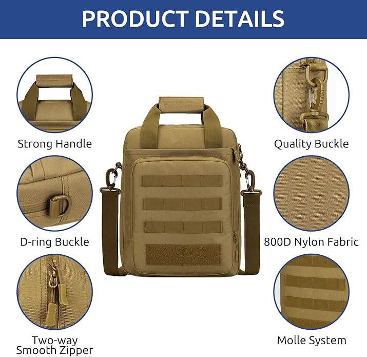 ZHIERNA Tactical Messenger Bag, Tactical Briefcase Laptop Bag Heavy Duty MOLLE Shoulder Pack Handbag for Men(Patch Included)