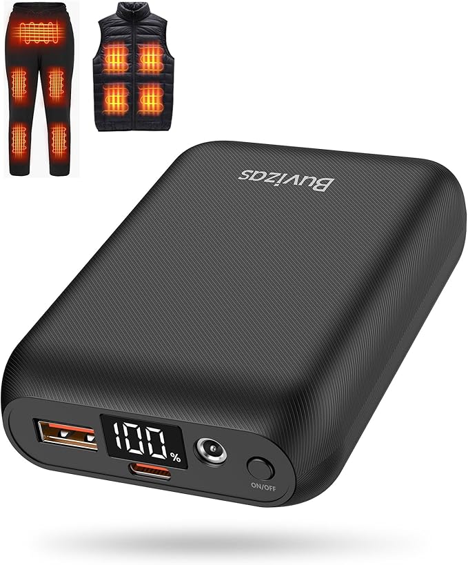 16000mAh 7.4V 5V Heated Vest Battery Pack Compatible with ORORO, 7.4V Battery Pack for Heated Vest with 2 Adapter Cable, 5V Rechargeable Heated Jacket Power Bank for Weamest, for Waitcoss, for Topdot
