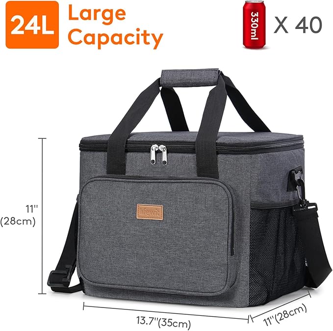 Lifewit Large Lunch Bag, Insulated Lunch Box, Soft Cooler Cooling Tote for Adult Men Women, Dark Gray 40-Can (24L)