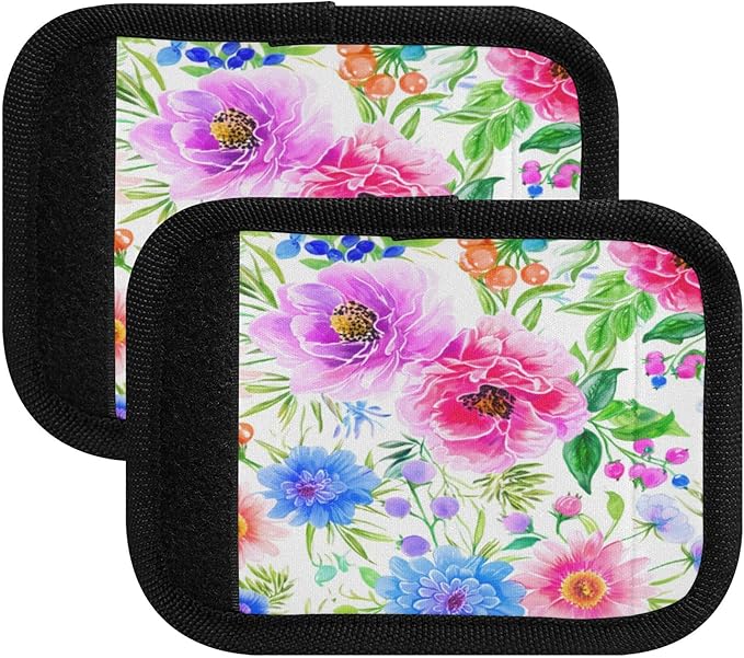 2 Pack Colorful Flowers Luggage Handle Wrap, Detachable Luggage Tag, Neoprene Suitcase Wrap with Comfort Grip & Bright Identifier for Suitcase, Travel Bag, Sports Bag