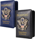 2 Pcs Passport Holder for Travel with Card Slot RFID Blocking Leather Family Passport Wallet Travel Accessories for Men and Women (Blue and Black)