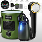 FizZeal Portable Shower for Camping, 8000mAh Rechargeable Portable Camping Shower Pump with 6.6 Gallons Foldable Bucket, 5 Speed & LED Display,Rinse Kit Portable Outdoor Camping Travel Shower Head