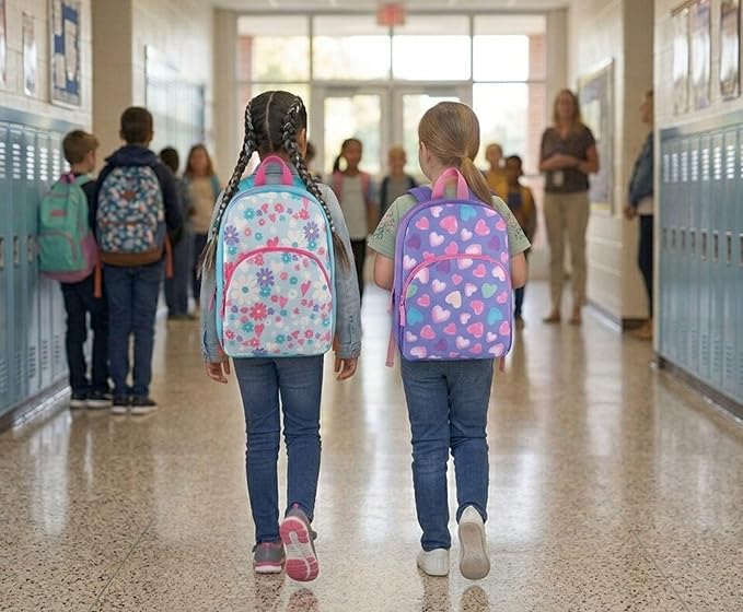 Trail maker 15 Inch Kids Backpacks for Boys & Girls | Preschool, Kindergarten, Elementary School Backpacks with Adjustable, Padded Straps (Happy Hearts)