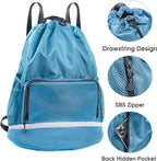 Swim Beach Sports Drawstring Backpack - Gym Bag with Shoes Compartment and Waterproof Pocket for Gym Accessories, Swim Essentials - Kids Mens Beach Workout Bag