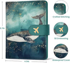 Passport Holder for Travel Essentials, RFID Blocking Leather Cover Wallet with Magnetic Closure, Aesthetic & Cute Passport Book Case for Women and Men - Whale, Upgraded with Money Pocket