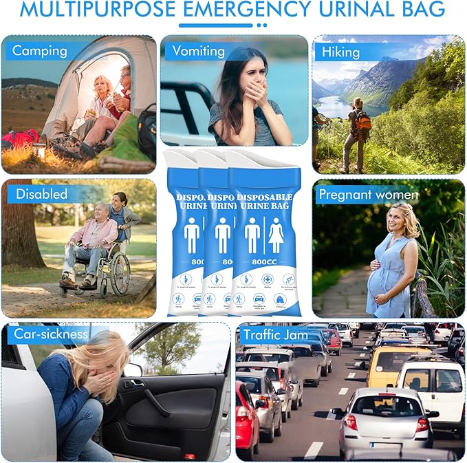 DIBBATU Disposable Urine Bag, 12/24 Pack Pee Bags for Travel for Women/Men, 800ML Emergency Portable Urinal Bag and Vomit Bags, Unisex Urinal Bag for Camping, Traffic Jams, Pregnant