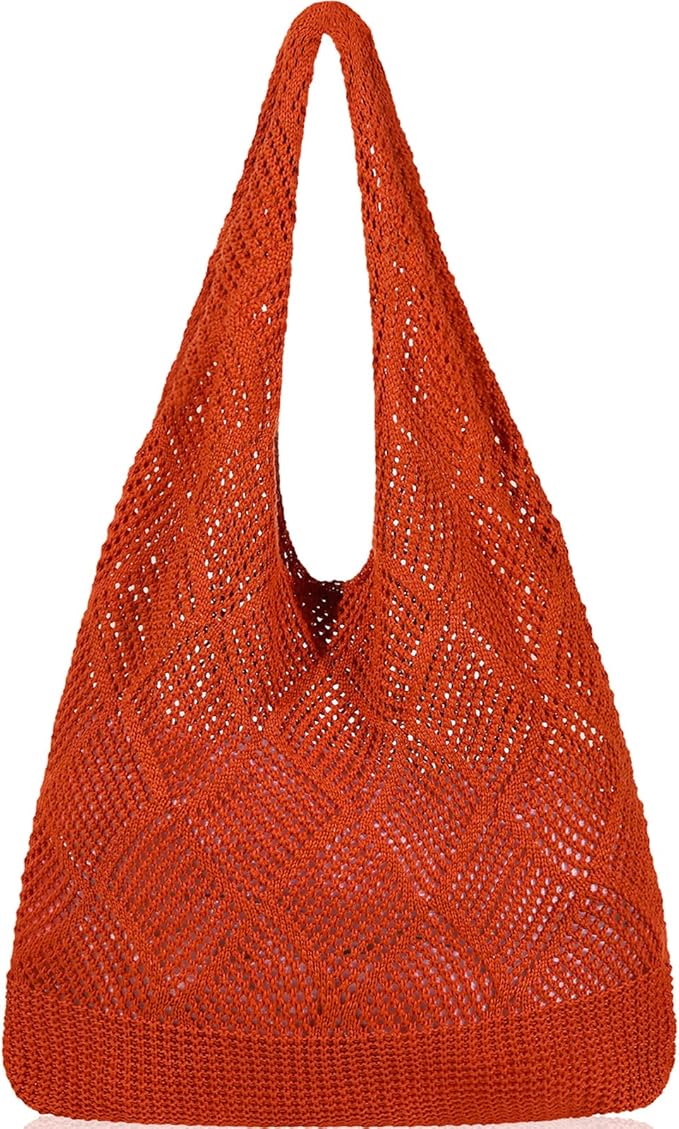 WantGor Crochet Bags, Beach Mesh Tote Bag Womens Shoulder Shopping Handbag Casual Travel Totes Bag Foldable Hobo Bags