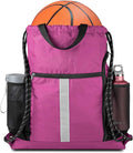 BeeGreen Pink String Backpack Large Drawstring Bag Cinch Sack w Shoe Compartment & Two Side Mesh Pockets Lightweight Sturdy Drawstring Gym Sackpack for Unisex