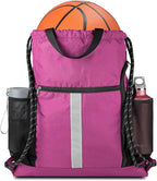 BeeGreen Pink String Backpack Large Drawstring Bag Cinch Sack w Shoe Compartment & Two Side Mesh Pockets Lightweight Sturdy Drawstring Gym Sackpack for Unisex
