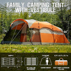 PORTAL 6/8/10 Person Family Camping Tent with Screen Room, Water Resistant Big Tunnel Tents with Rainfly, Large Family Tent for Camping, Outdoor, Patio