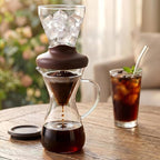 Blue Horizon Hot & Iced Coffee Maker 14oz – Pour Over Coffee Dripper with Temperature Resistant Glass Carafe & Stainless Steel Reusable Filter, Single Serve Cold Coffee & Hot Tea Brewer