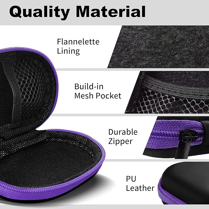 Oval Earbud Case Portable EVA Carrying Case Storage Bag Cell Phone Accessories Organizer with Carabiner for Earphone, Earbud, Earpieces, SD Memory Card, Camera Chips, Purple