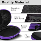 Oval Earbud Case Portable EVA Carrying Case Storage Bag Cell Phone Accessories Organizer with Carabiner for Earphone, Earbud, Earpieces, SD Memory Card, Camera Chips, Purple