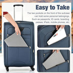 Lightweight Expandable Softside Luggage Sets 3 Piece, Large Capacity Travel Suitcase with Spinner Wheel, TSA Lock, Easy Access Design and Adjustable Telescoping Handle (Dark Blue)