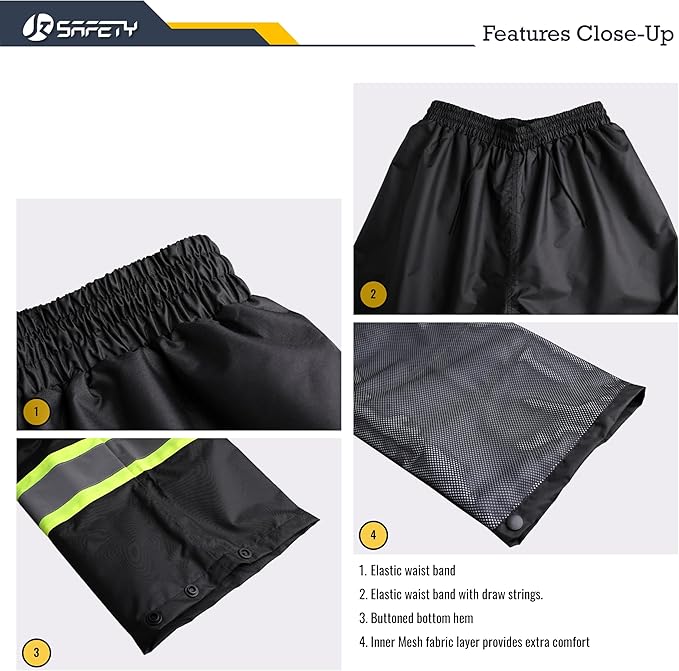 JKSafety Hi-Vis Reflective Safety Rain Jacket and Pants for Men Women Waterproof Rain Gears for Farming Fishing Work HV Rain Suit with Inner Mesh Lining and Pockets (117-Black M)
