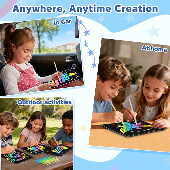 ZMLM Scratch Paper Art-Crafts Gift: 2 Pack Rainbow Notebooks Supplies Independence Day Toys for 3 4 5 6 7 8 9 10 Years Old Girls and Boys Kids Birthday Party Travel Games July 4