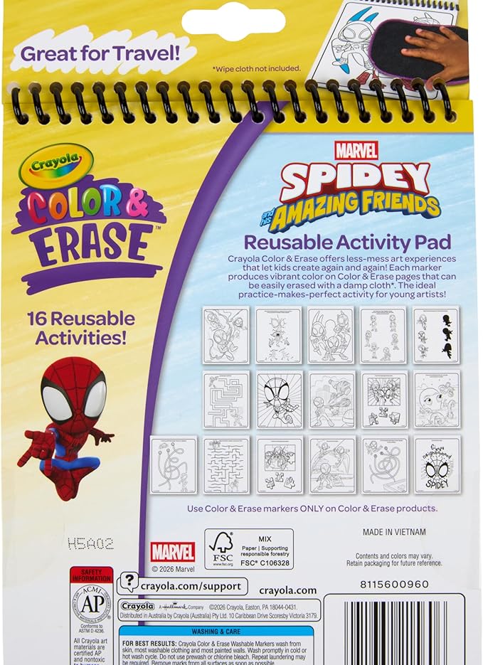 Crayola Color & Erase Reusable Activity Pad - Spidey and His Amazing Friends, Erasable Coloring Pages, Spiderman Toy for Toddlers, Travel Activity