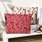 SOIDRAM 2 Pieces Rose Makeup Bag Large Corduroy Cosmetic Bag Capacity Canvas Travel Toiletry Bag Organizer Cute Makeup Brushes Aesthetic Accessories Storage Bag for Women, Rose L White Pink