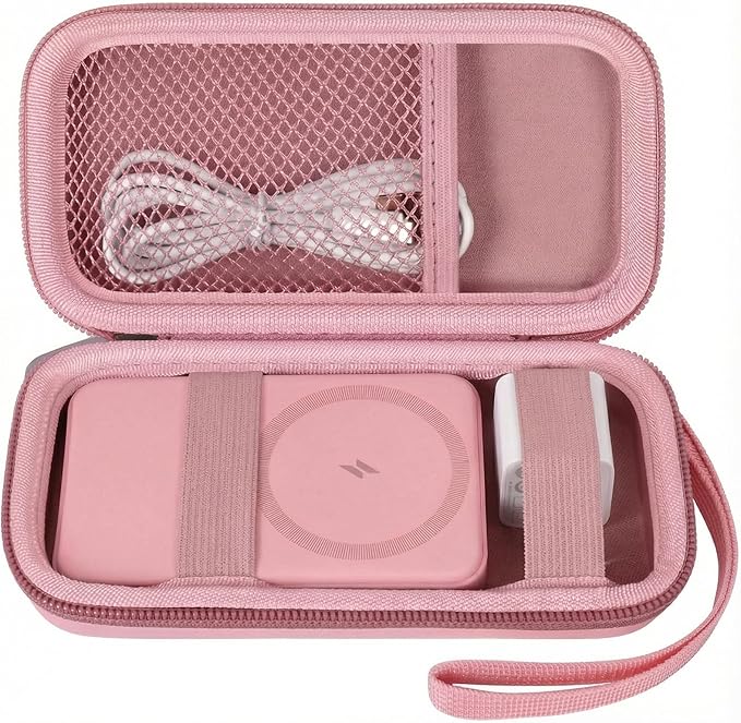 Case for Anker Magnetic Battery 10,000mAh Foldable Wireless Portable Charger, 633/622/621/321 5,000mAh Power Bank (MagGo) Holder, Storage for Baseus Power Delivery -Case Only (Pink, Medium)