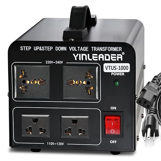 Yinleader 1000W Voltage Converter Transformer(110V to 220V OR 220V to 110V) 1000 Watt Step Up/Down Converter 110/120 Volt - 220/240 Volt w/US Power Cord,Circuit Breaker Protection