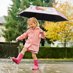 Kids Folding Umbrella Auto Open/Close Umbrellas for Rain Round Corner Safe Design UV Resistant Automatic Children Travel Umbrellas Reinforced Canopy 360° Reflective Strip Lightweight for Girls & Boys