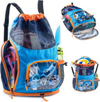 Mesh Drawstring Backpack with Shoe Compartment, Sandproof Beach Swim Bag with Wet Pocket, Pool Gym Shower Bag for Travel Summer Camp