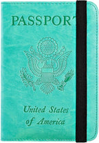 Passport Holder Cover Wallet Travel Essentials RFID Blocking Leather Card Case International Must Haves Travel Accessories for Women Men(101#Green)