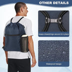 HOLYLUCK Men & Women Outdoor Sport Gym Sack Waterproof Drawstring Backpack Bag (Standard with drawstring, Navy Blue)