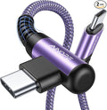 AINOPE USB C Cable 60W 2-Pack 10ft Nylon Braided USB C to USB C Cable Type C Charger Fast Charging Right Angle USBC Cable Charger Cord for iPhone 16 Pro Max 15 Plus Samsung S24 S23 iPad Pro Purple