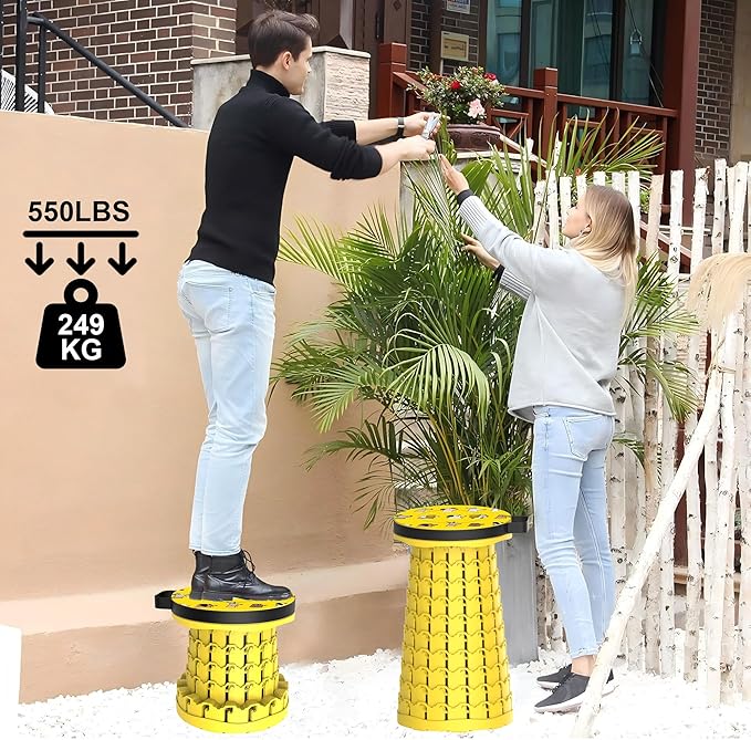 ALEVMOOM Upgraded Telescoping Collapsible Stool with Cushion, Folding Stool with Printing Portable Retractable Foldable Seat Max Load 550lbs for Adults Camping Fishing Outdoor