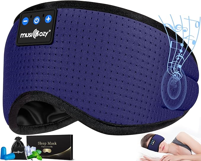 MUSICOZY Sleep Headphones Bluetooth 5.4 Headband Breathable Sleeping Headphones, Wireless Music Eye Mask Earbuds Earphones for Side Sleepers Men Women Air Travel Cool Tech Gadget Gifts