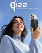 myCharge CliqLuxe+ Magnetic Wireless Power Bank 10,000mAh | iPhone & MagSafe Compatible | Qi2.2 25W Mag Safe Portable Charger | Built-in Wall Plug & Stand | 20W PD USB-C Port | Premium Black Fabric