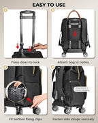 Ytonet Rolling Backpack for Women, 15.6 In Rolling Laptop Backpack with 4 Spinner Wheels, 2 In 1 Roller Travel Backpacks with Detachable Trolley, Carry On Rolling Laptop Bag for College Business Work