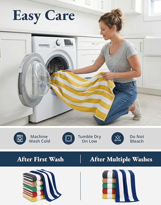 LANE LINEN Beach Towels 6 Pack - 520 GSM Beach Towel (30" x 60") – 100% Cotton Soft, Thick & Highly Absorbent Pool Towels for Hotel Airbnb Spa - Quick Dry Cabana Stripe Large Towel - Tropical Escape