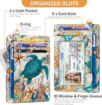 Yonlevres Sea Turtle Credit Card Holder Slim Wallet, RFID Wallet Women Front Pocket Wristlet Lanyard, Small Card Holder Travel Cute Thin ID Window PU Leather Funny Case Organizer Gifts Girls