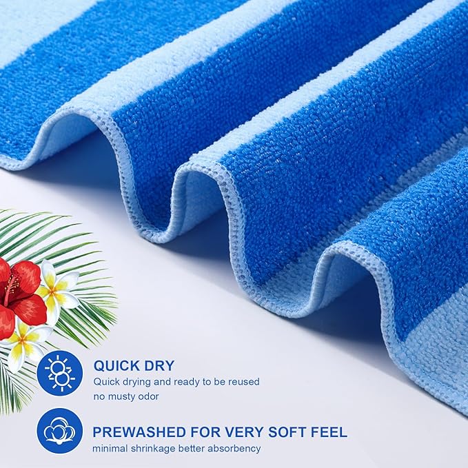 Redbaker 16 Packs 72 x 36 Inches Oversized Vertical Stripe Beach Towel Bulk Extra Large Pool Towels Set Microfiber Quick Dry Swim Towel Blanket for Women Men Adult Bath Travel(Blue)