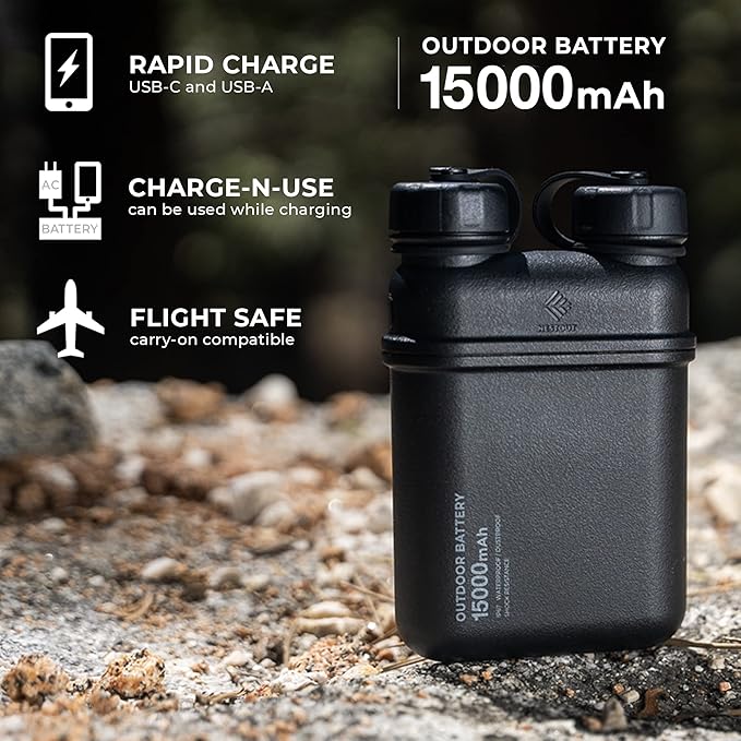ELECOM NESTOUT Portable Charger and Lamp, 15000mAh Outdoor Battery Power Bank, 32W USB-C Fast Charging PD, Battery and Light for Camping, 1000 Lumen LED Bright Light Flash-1 - Black