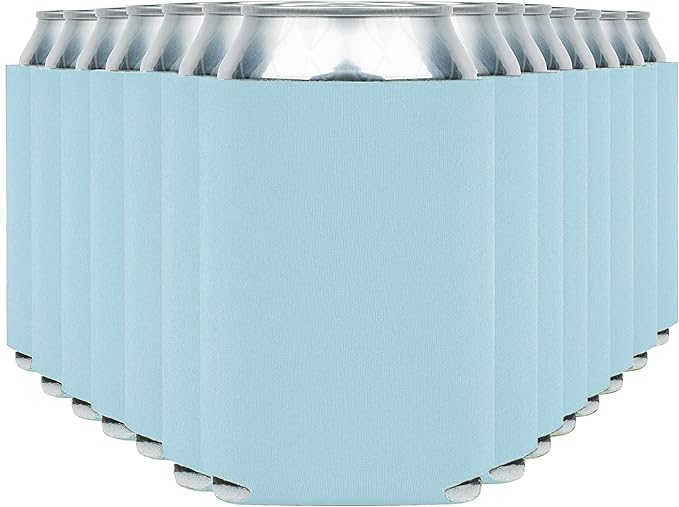 Blank Beer Can Coolers Sleeves (30-Pack) Soft Insulated Beer Can Coolies - HTV Friendly Plain Koolies in Bulk for Beer Cans & Bottles - Coolie Blanks for Vinyl Projects & Wedding Favors (Light Blue)