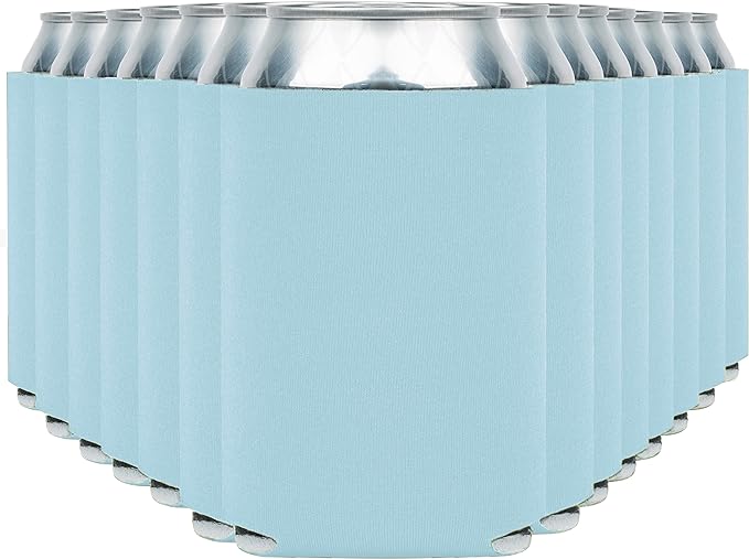 Blank Beer Can Cooler Sleeves (60-Pack) Soft Insulated Beer Can Coolies - HTV Friendly Blank Koolies in Bulk for Beer Cans & Bottles - Coolie Blanks for Vinyl Projects & Wedding Favors (Light Blue)