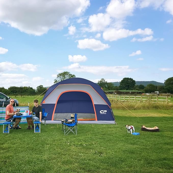 CAMPROS CP Camping Tent 2/4/6 Person, Waterproof Windproof Double Layer Dome Tent, Easy Setup with Large Mesh Windows & Wide Door for Outdoor Camping Backyard
