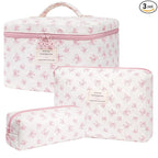 Makeup Bag,Quilted Cosmetic Bags,Large Floral Make Up Organize bag,Makeup Bag Set for Women,Flower Travel Toiletry Bag