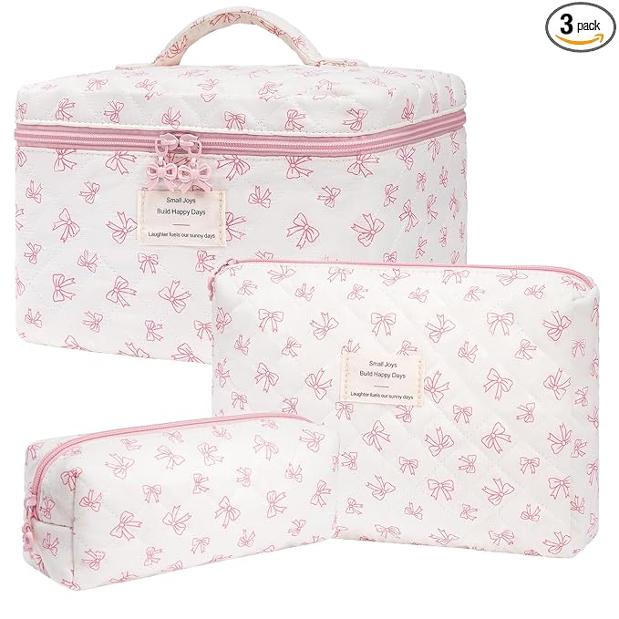 Makeup Bag,Quilted Cosmetic Bags,Large Floral Make Up Organize bag,Makeup Bag Set for Women,Flower Travel Toiletry Bag