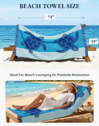 LANE LINEN Beach Towel 2 Pack, Oversized Beach Towel 39"x71", Lightweight Beach Essentials for Women, Large Pool Towel, Absorbent & Quick Dry, Sand Free Beach Towel - Turtle & Coral