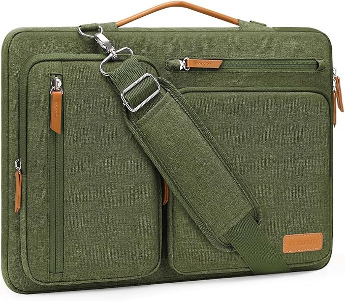 MOSISO 360 Protective Laptop Shoulder Bag,15 inch Computer Bag Compatible with MacBook Air 15 inch M5 M4 M3 M2/Pro 15, Dell XPS Plus,Side Open Messenger Bag with 4 Zipper Pockets&Handle, Olive Green