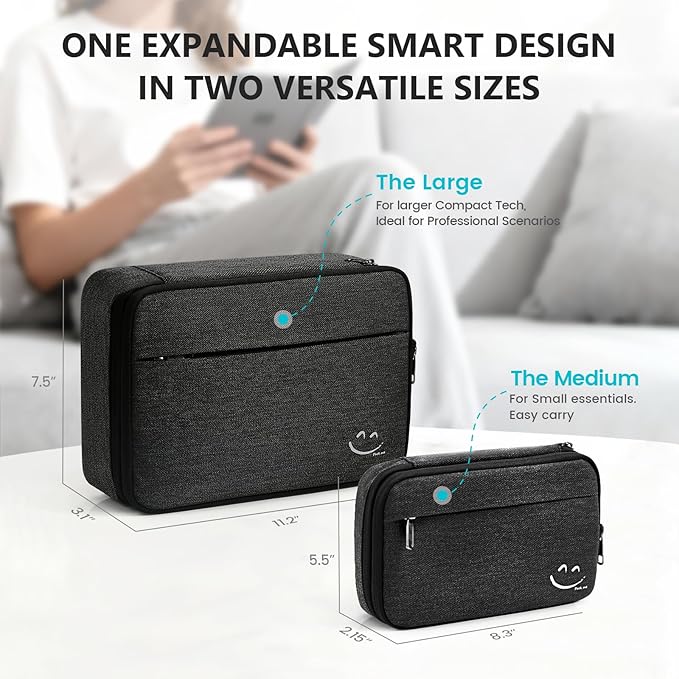 Travelkin Large Cord Organizer Travel, Electronic Organizer Travel Case, Expandable Cable Organizer Bag For Cords, Chargers Phone, Usbs, Tablet (Up to 10"), SD Card (Black)