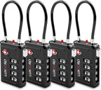 TSA Approved Luggage Lock with Alert Indicator, 4-Digit Resettable Combination, Durable Zinc Alloy Travel Lock for Suitcase, Backpack, Toolbox, Locker, All-Purpose, keyless – Black (4 Pack)