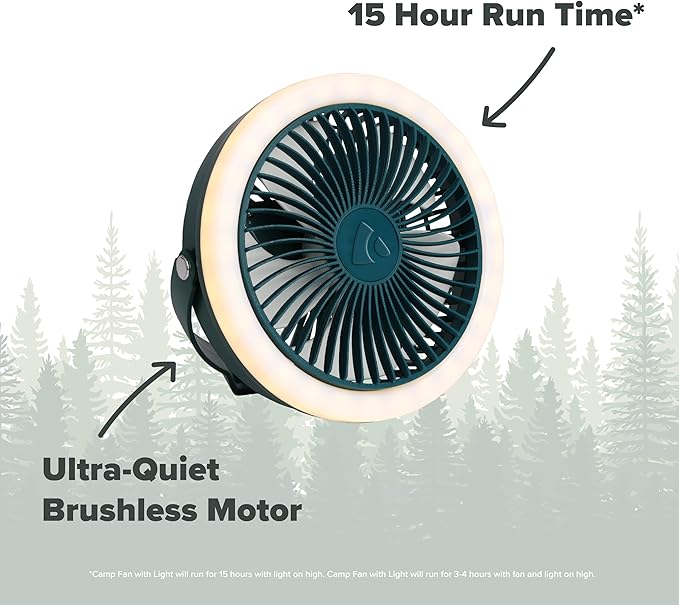 Coghlan's Portable Camping Fan with LED Light – Battery-Powered, Compact Design, Quiet Operation, USB Rechargeable for Tents, Outdoor Adventures, Emergency Use, and Travel